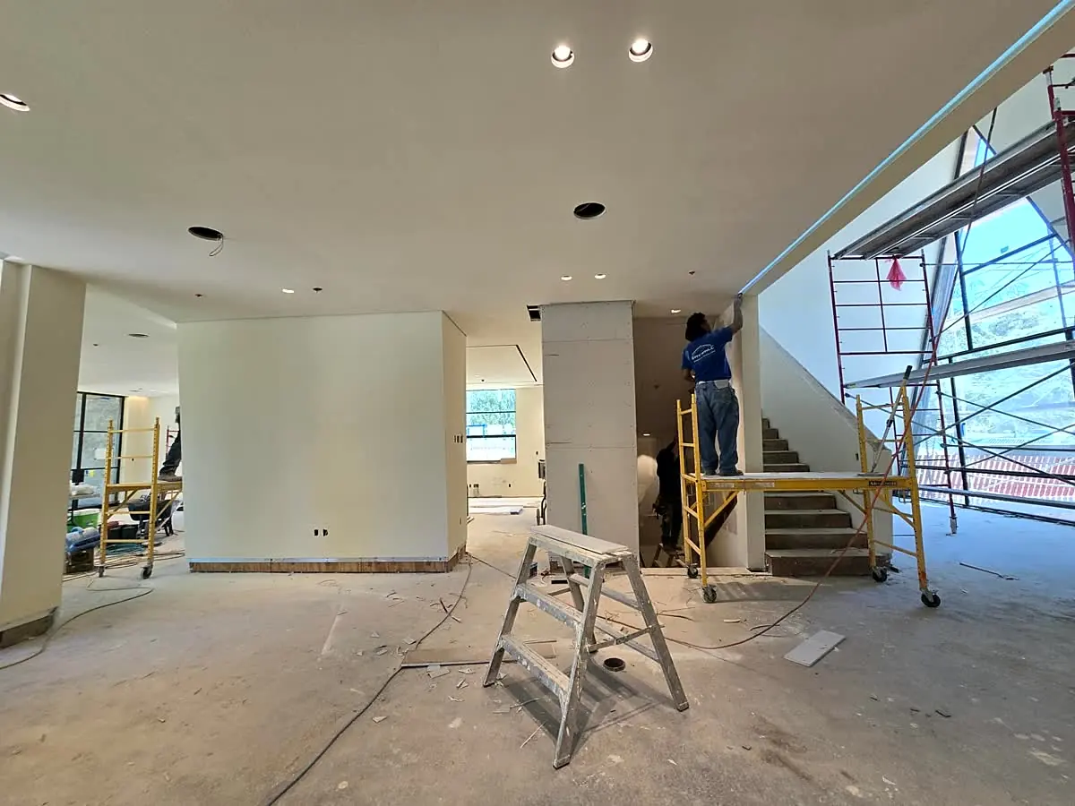 Drywall installation in a modern open-concept Southern California interior — Residential Remodel